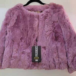 Genuine Rabbit Fur Short Cardigan lavender pink